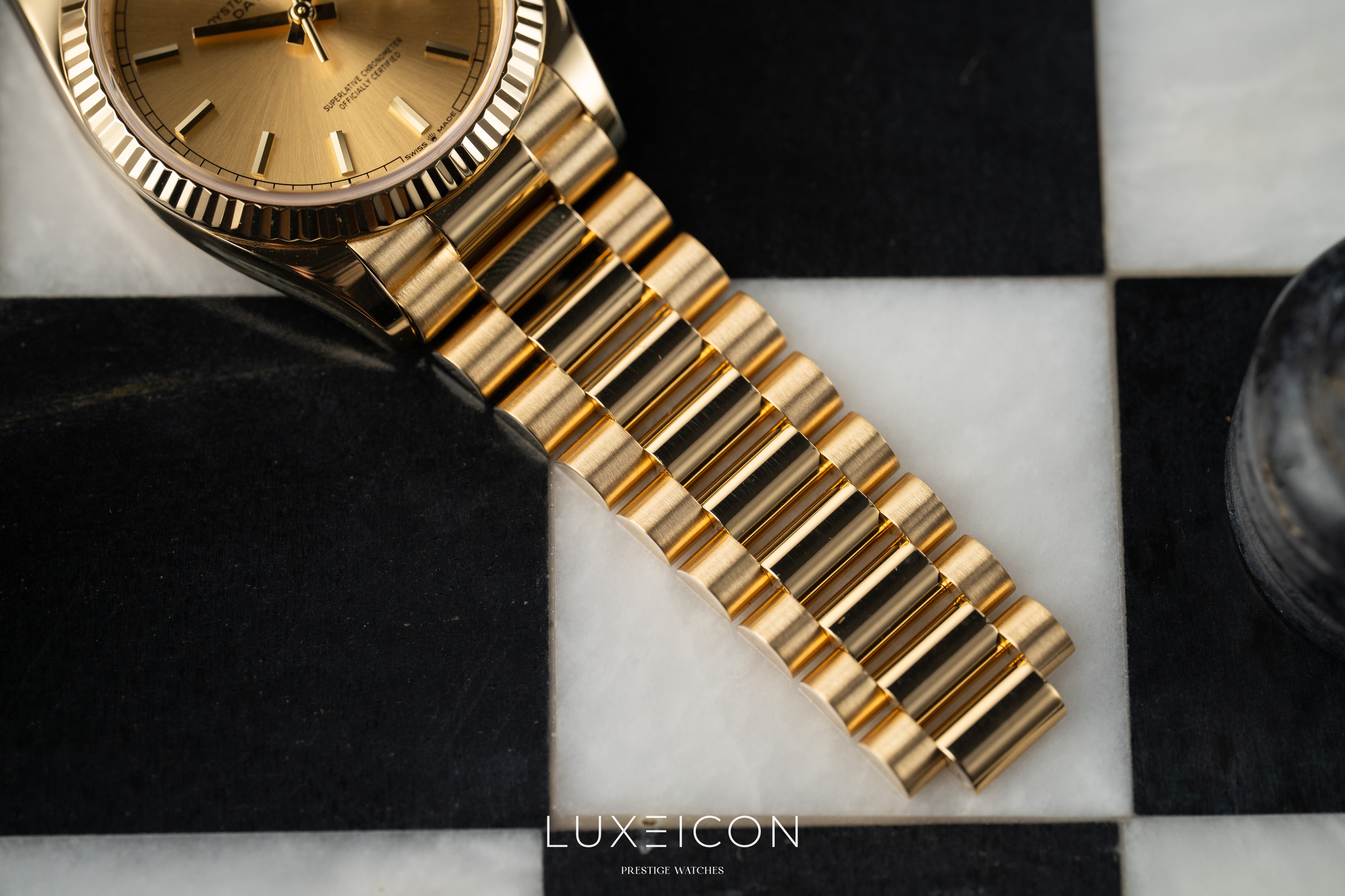Rolex Day-Date 36 18k Yellow Gold President Champagne Index Dial 2025