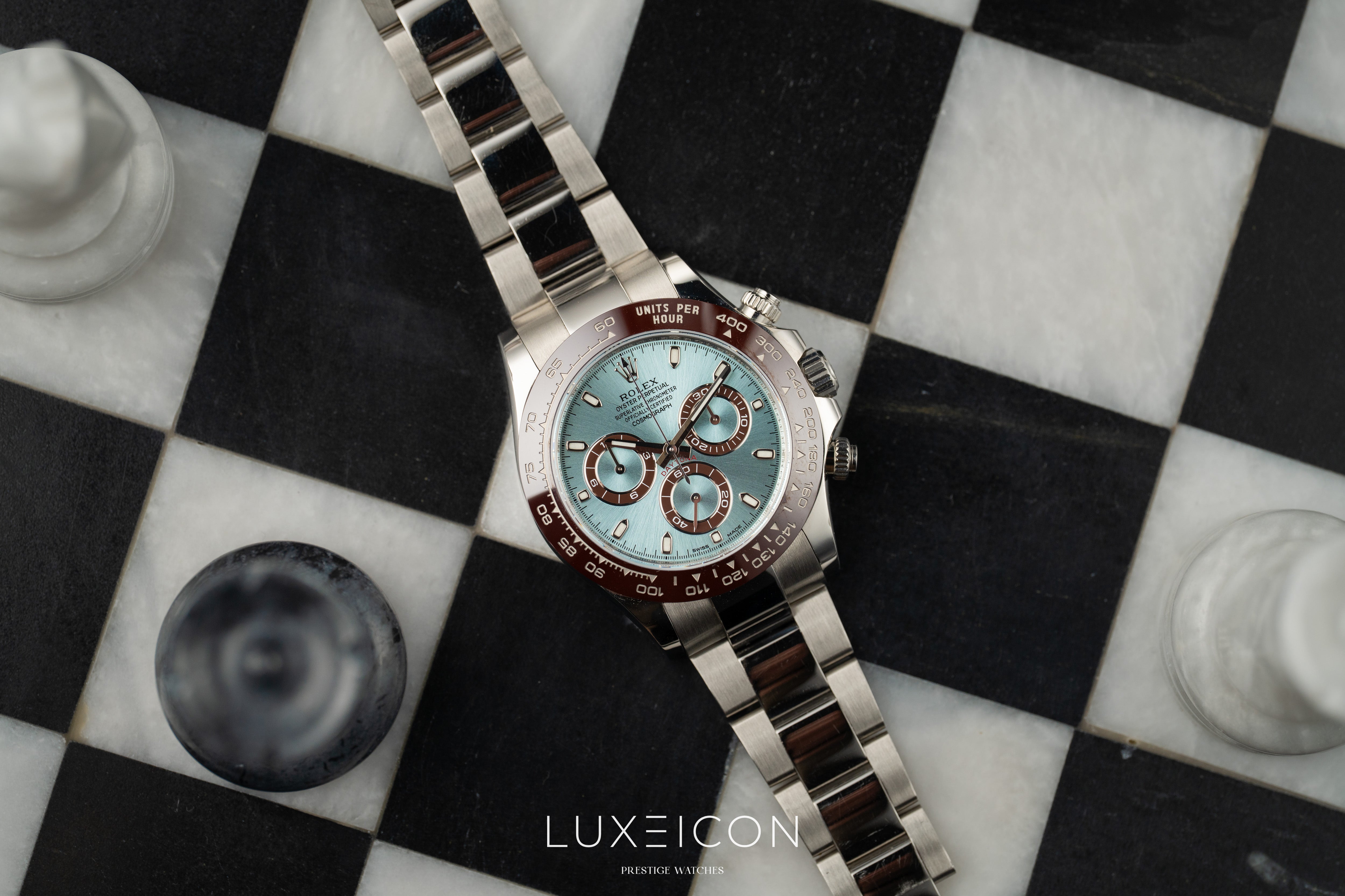 Rolex Cosmograph Daytona Platinum Ice Blue Index Dial 40mm 116506