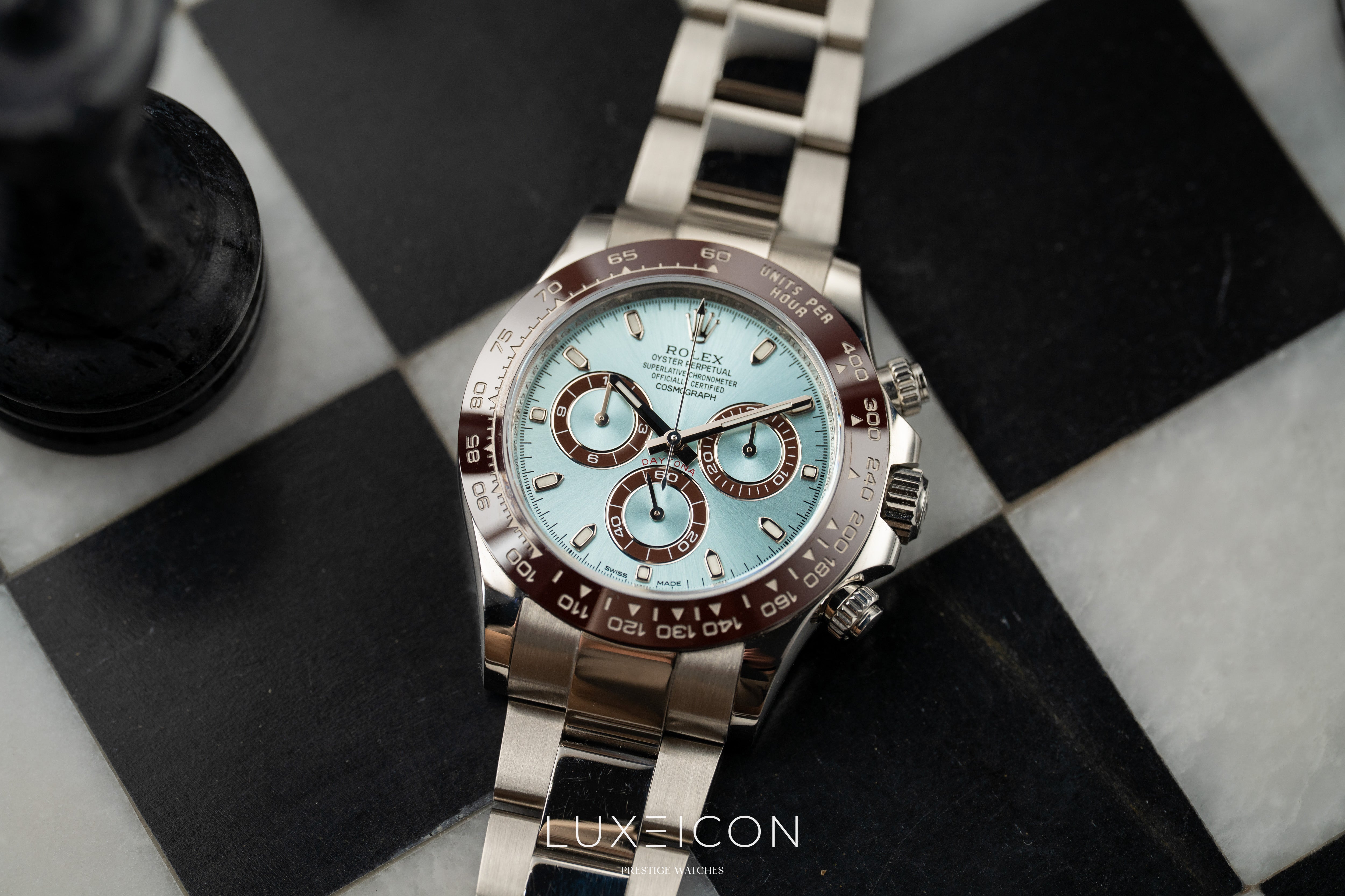Rolex Cosmograph Daytona Platinum Ice Blue Index Dial 40mm 116506