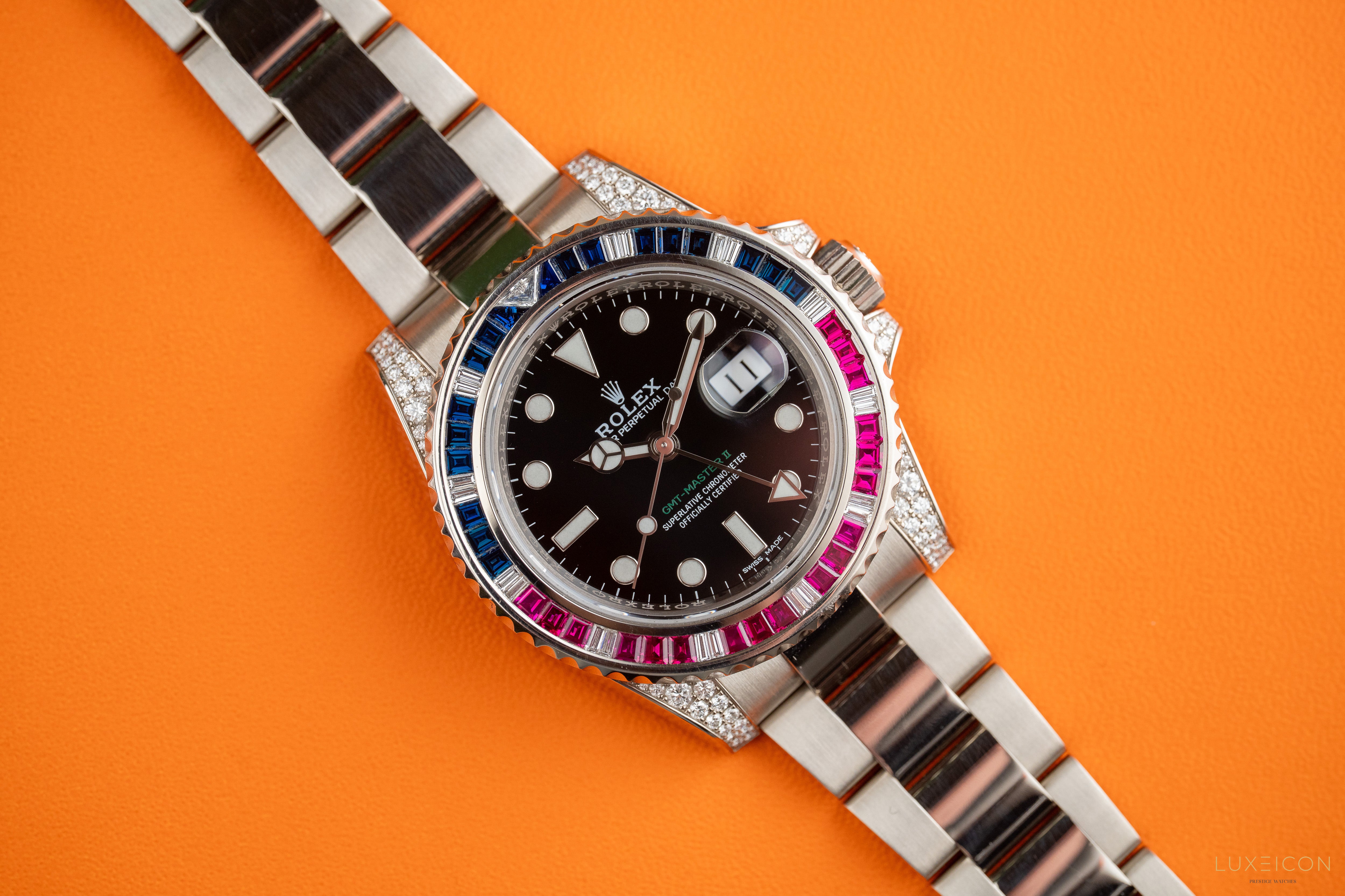 Rolex GMT-Master II White Gold factory set Sapphires & Rubys 116759SARU
