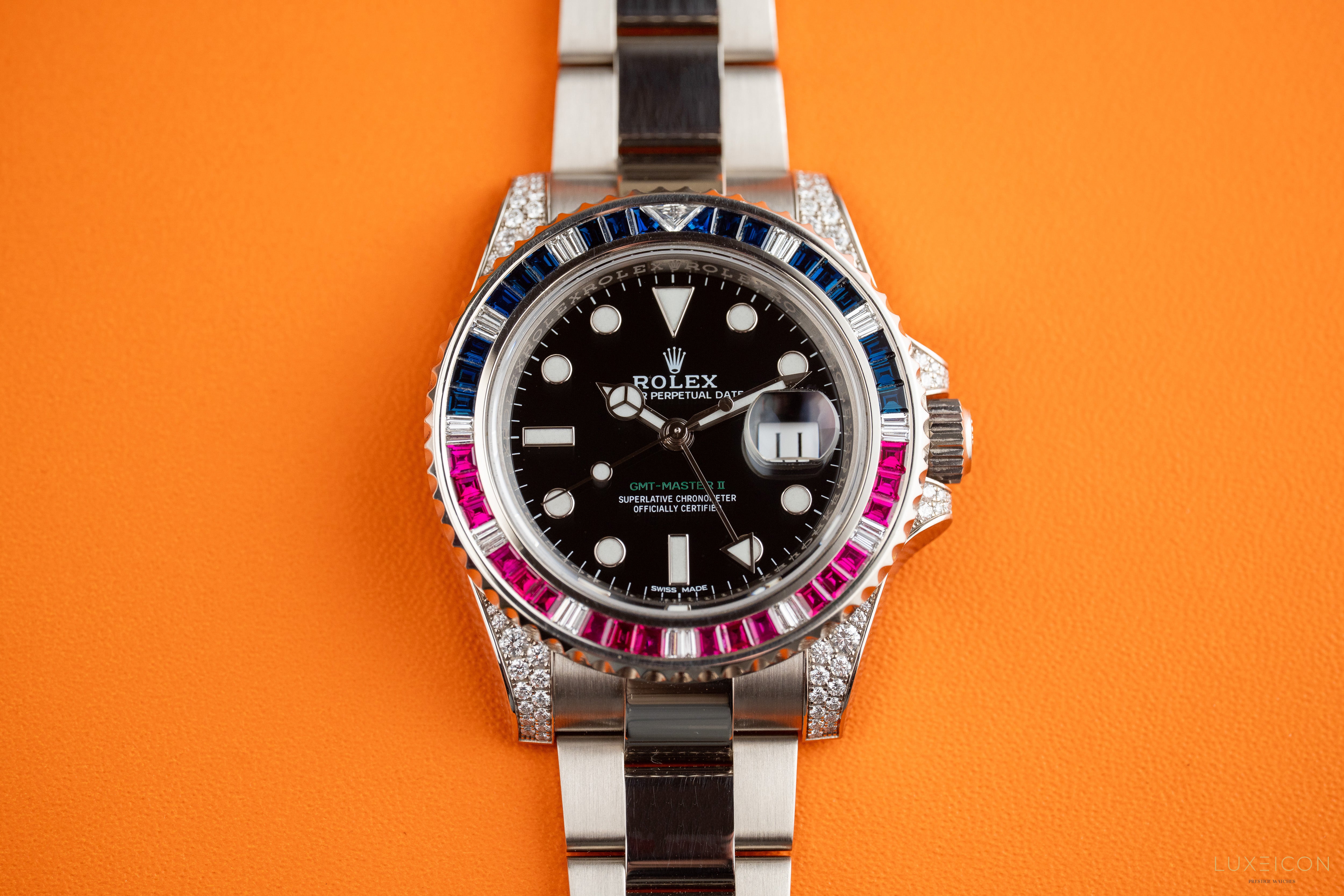 Rolex GMT-Master II White Gold factory set Sapphires & Rubys 116759SARU