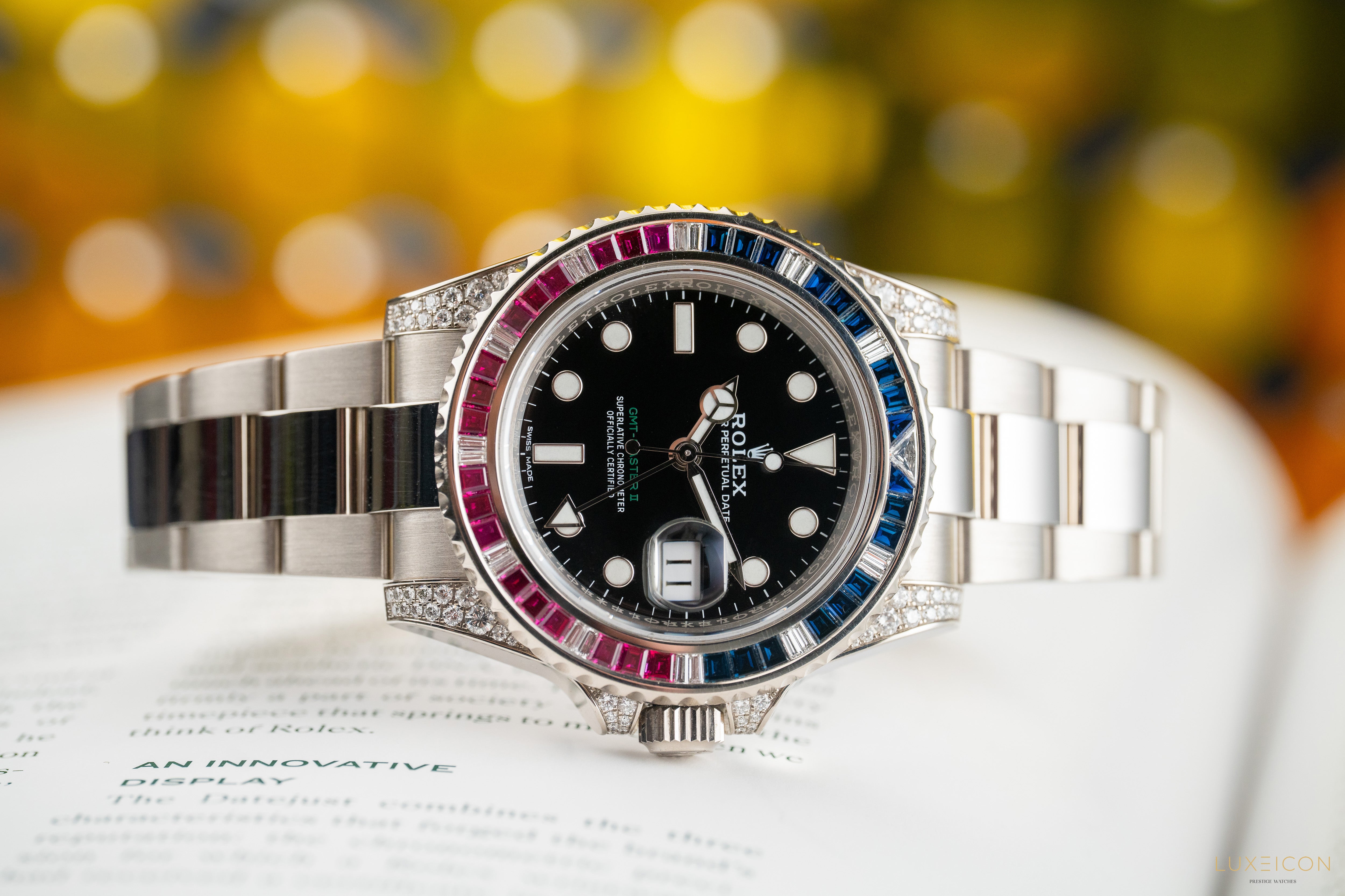 Rolex GMT-Master II White Gold factory set Sapphires & Rubys 116759SARU