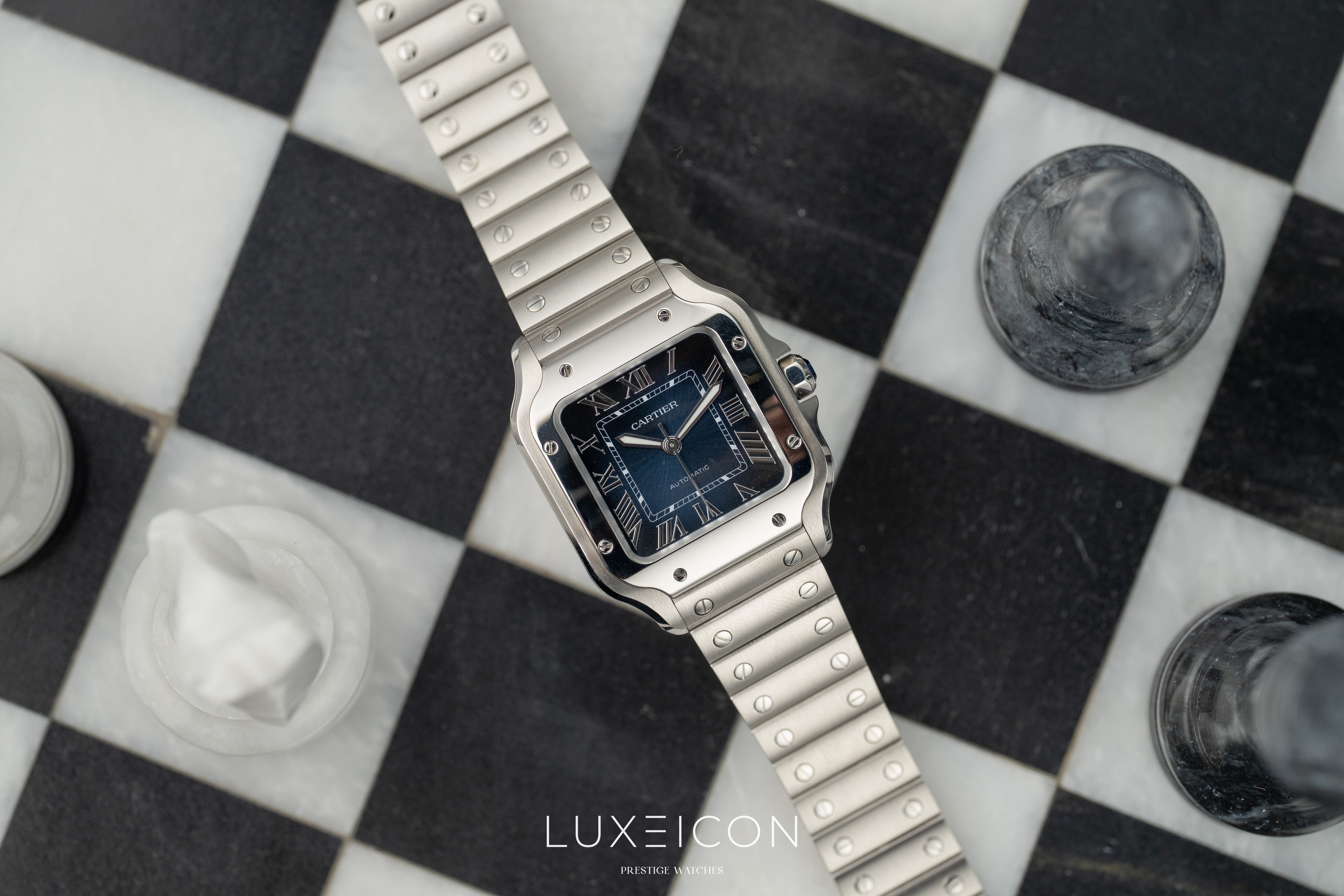 Cartier Santos De Cartier Blue Dial Medium Stainless Steel Bracelet 2025