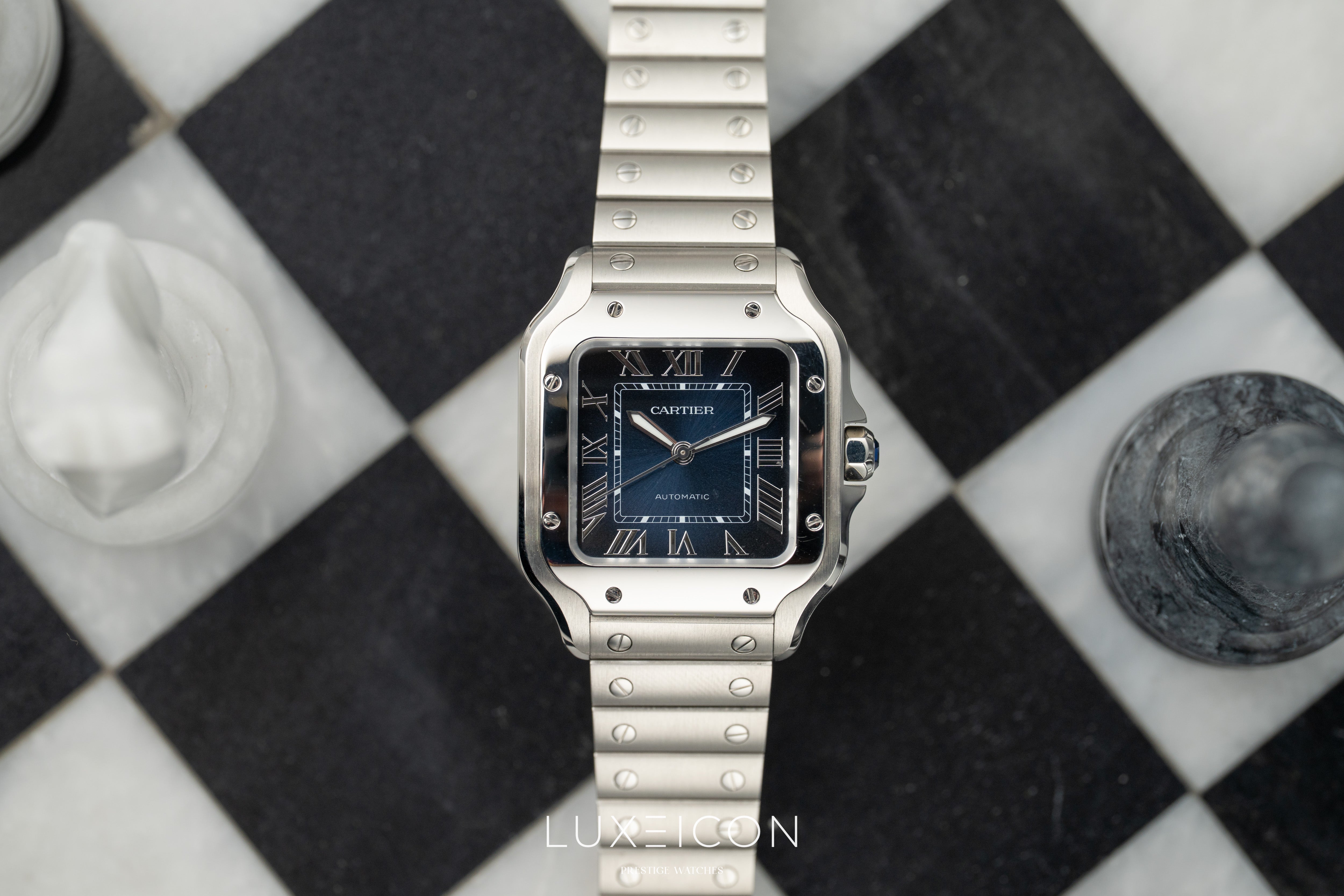 Cartier Santos De Cartier Blue Dial Medium Stainless Steel Bracelet 2025
