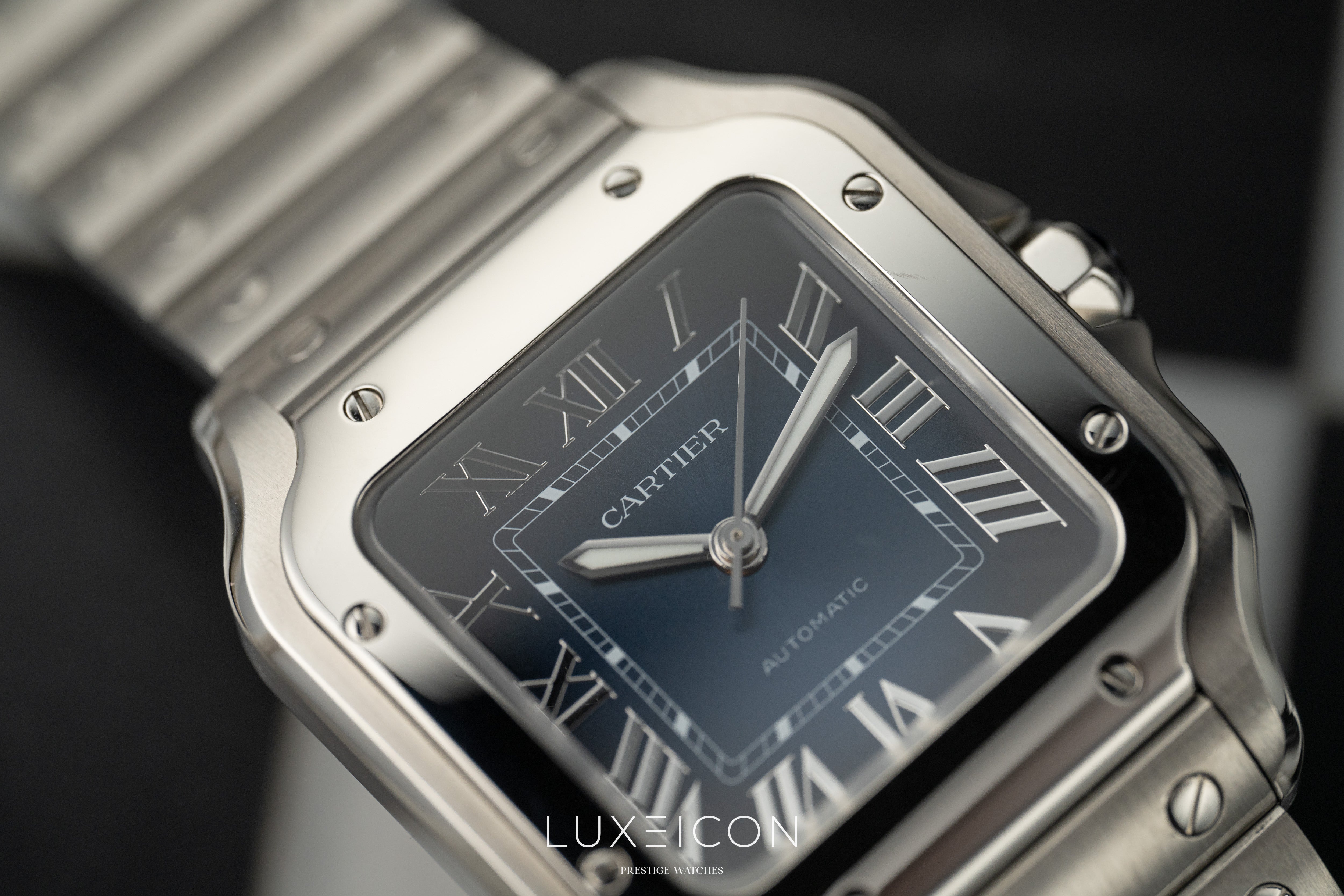 Cartier Santos De Cartier Blue Dial Medium Stainless Steel Bracelet 2025