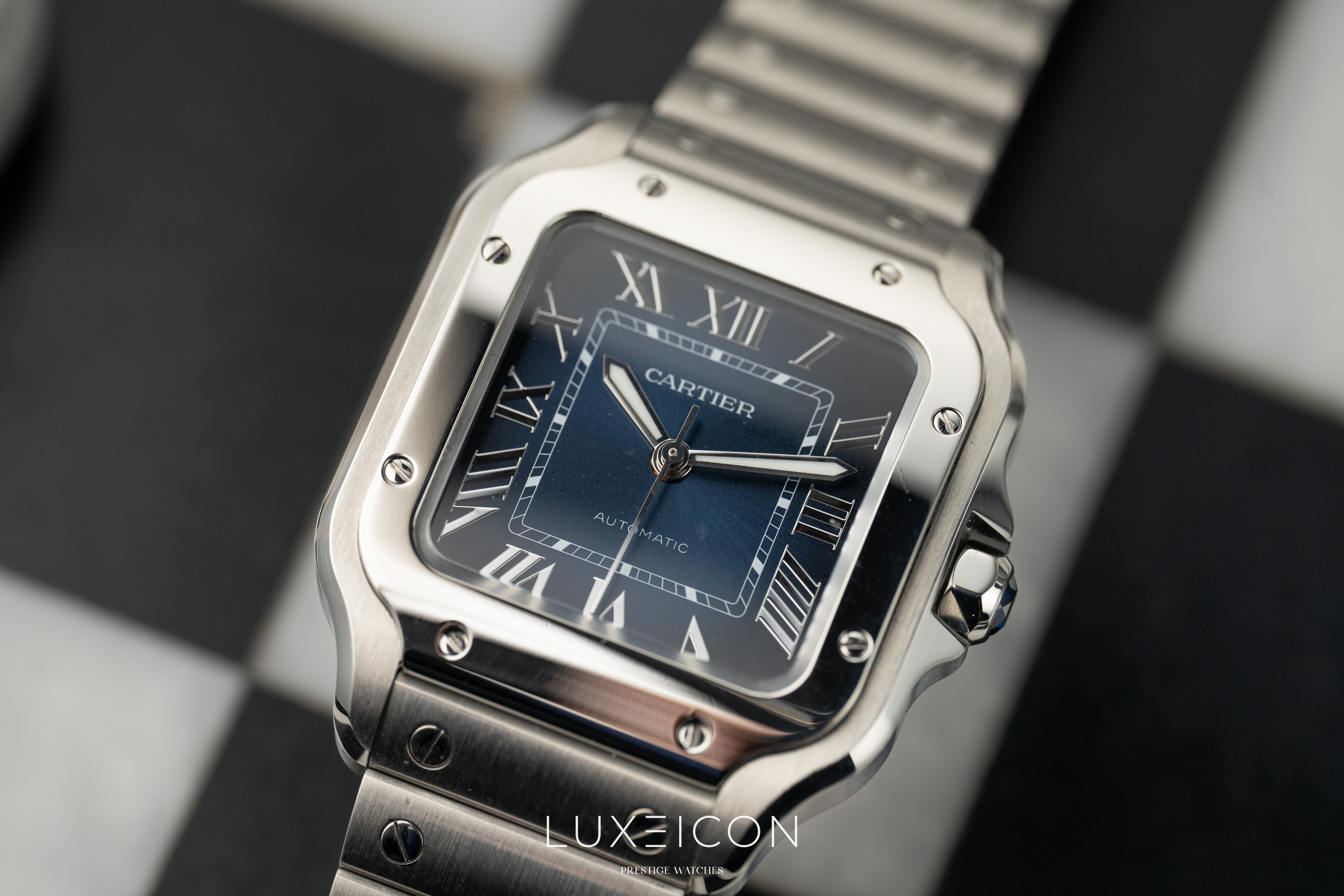 Cartier Santos De Cartier Blue Dial Medium Stainless Steel Bracelet 2025