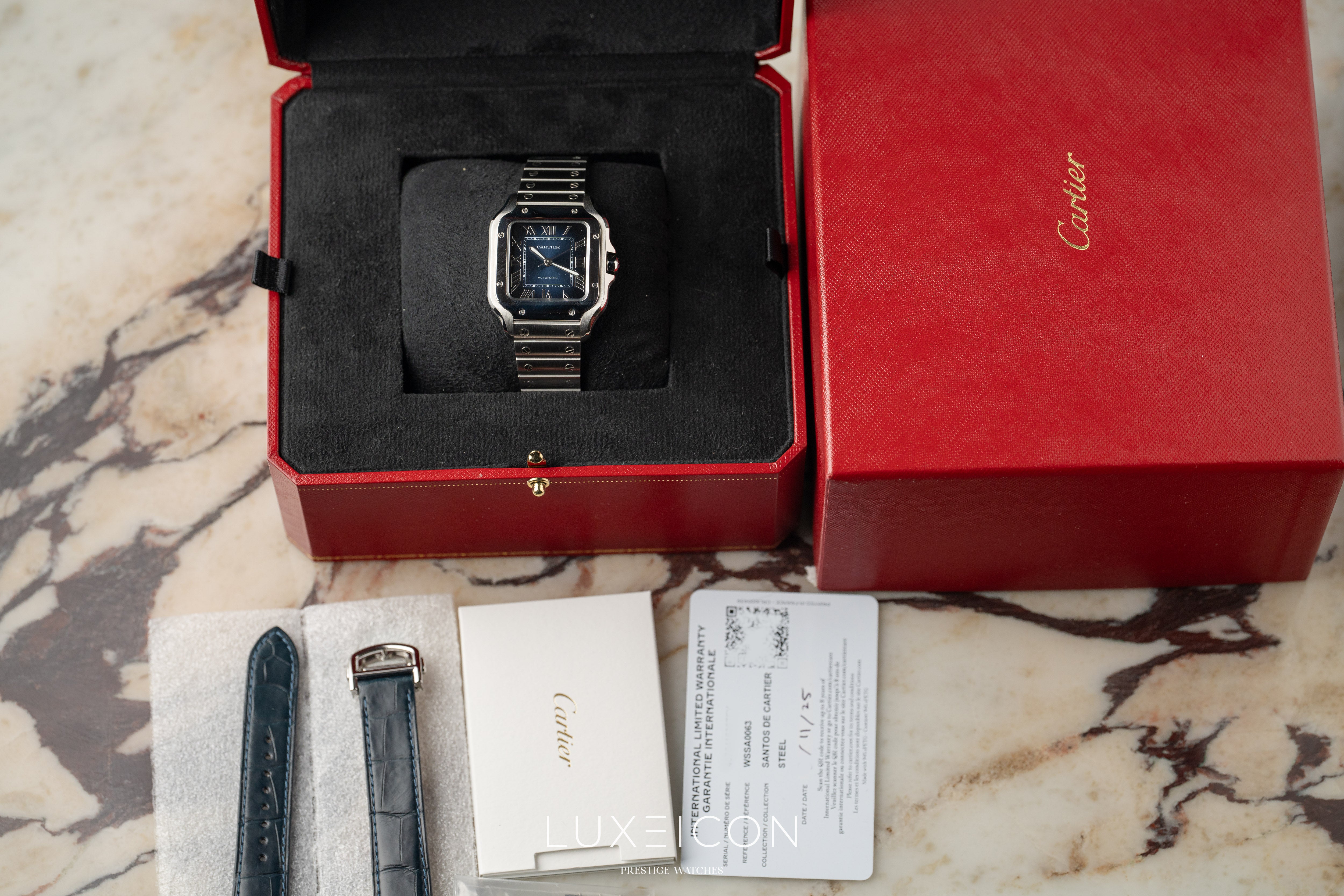 Cartier Santos De Cartier Blue Dial Medium Stainless Steel Bracelet 2025