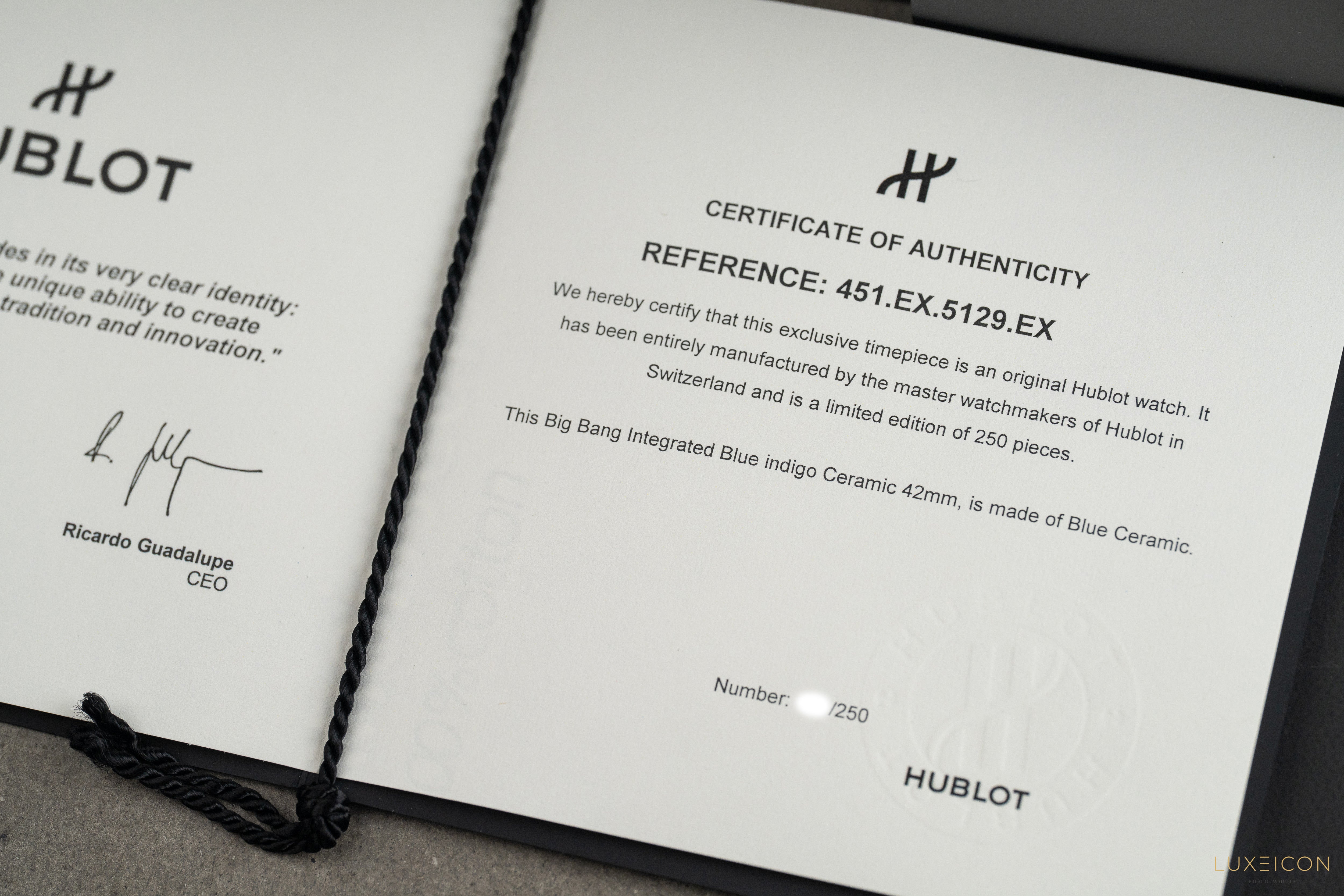 Hublot Big Bang Integrated Indigo Blue Ceramic 451.EX.5129.EX Limited Edition