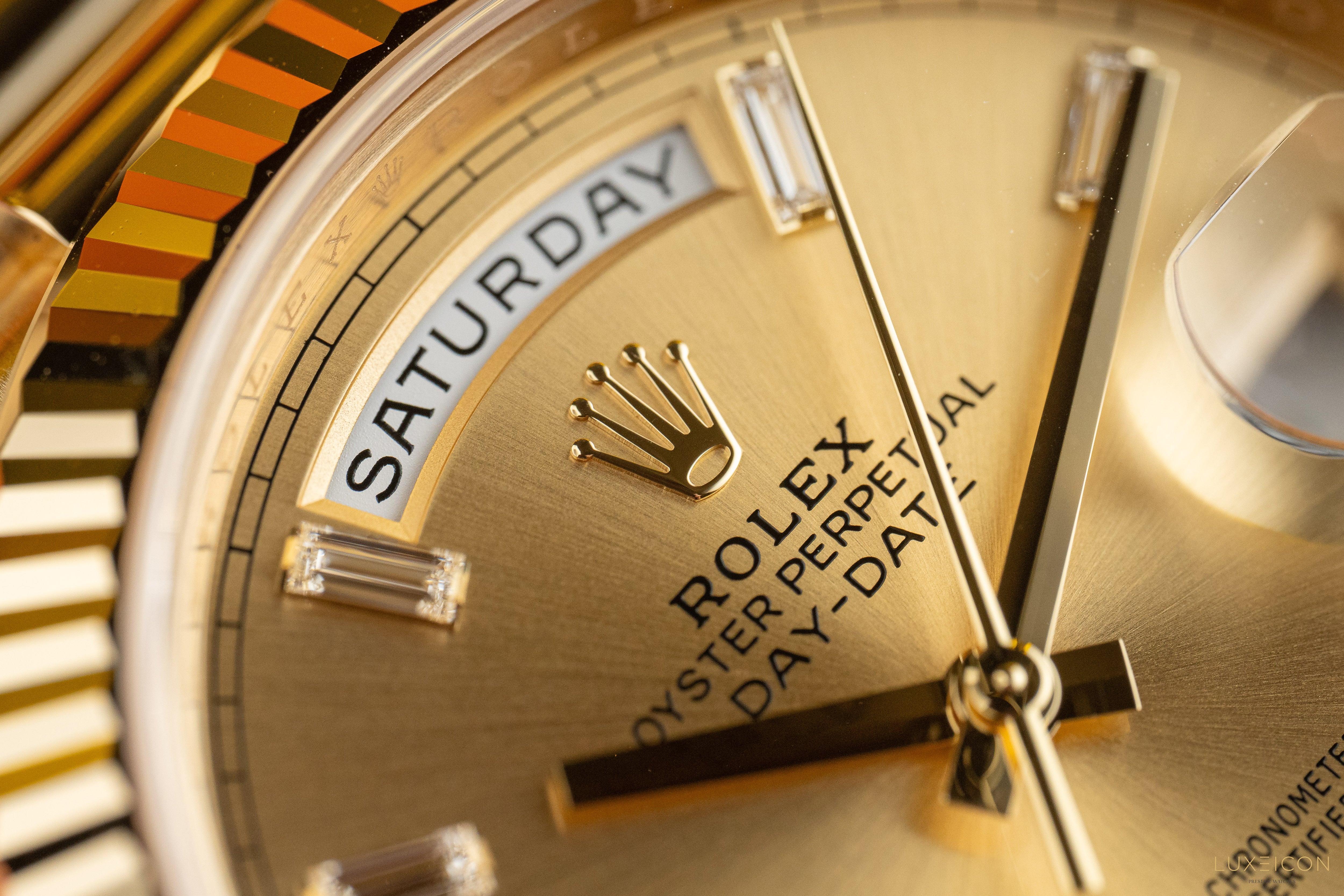 Rolex Day-Date 40mm 228238 Champagne 18K Yellow Gold President Diamond Baguette 2025