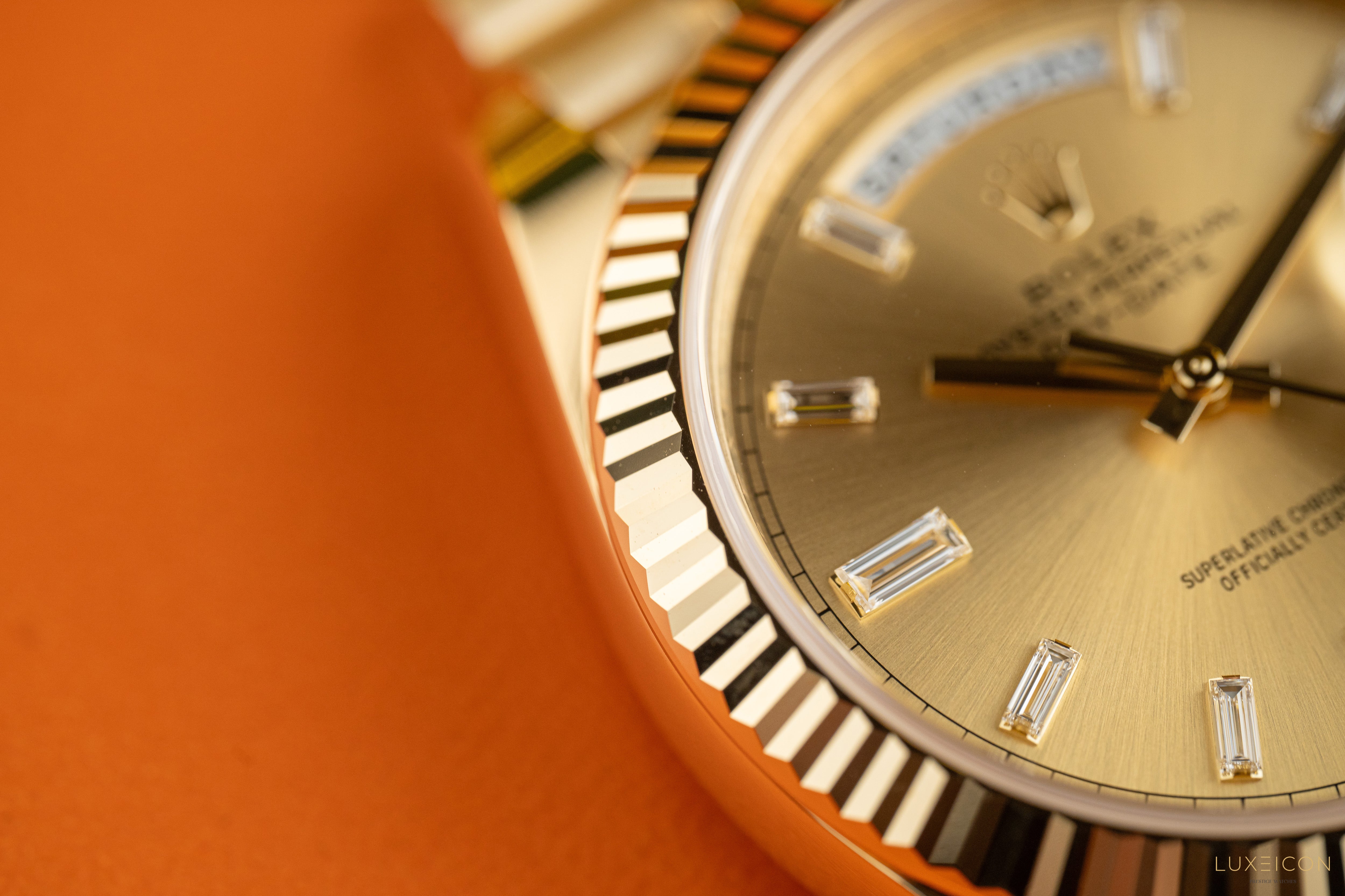 Rolex Day-Date 40mm 228238 Champagne 18K Yellow Gold President Diamond Baguette 2025