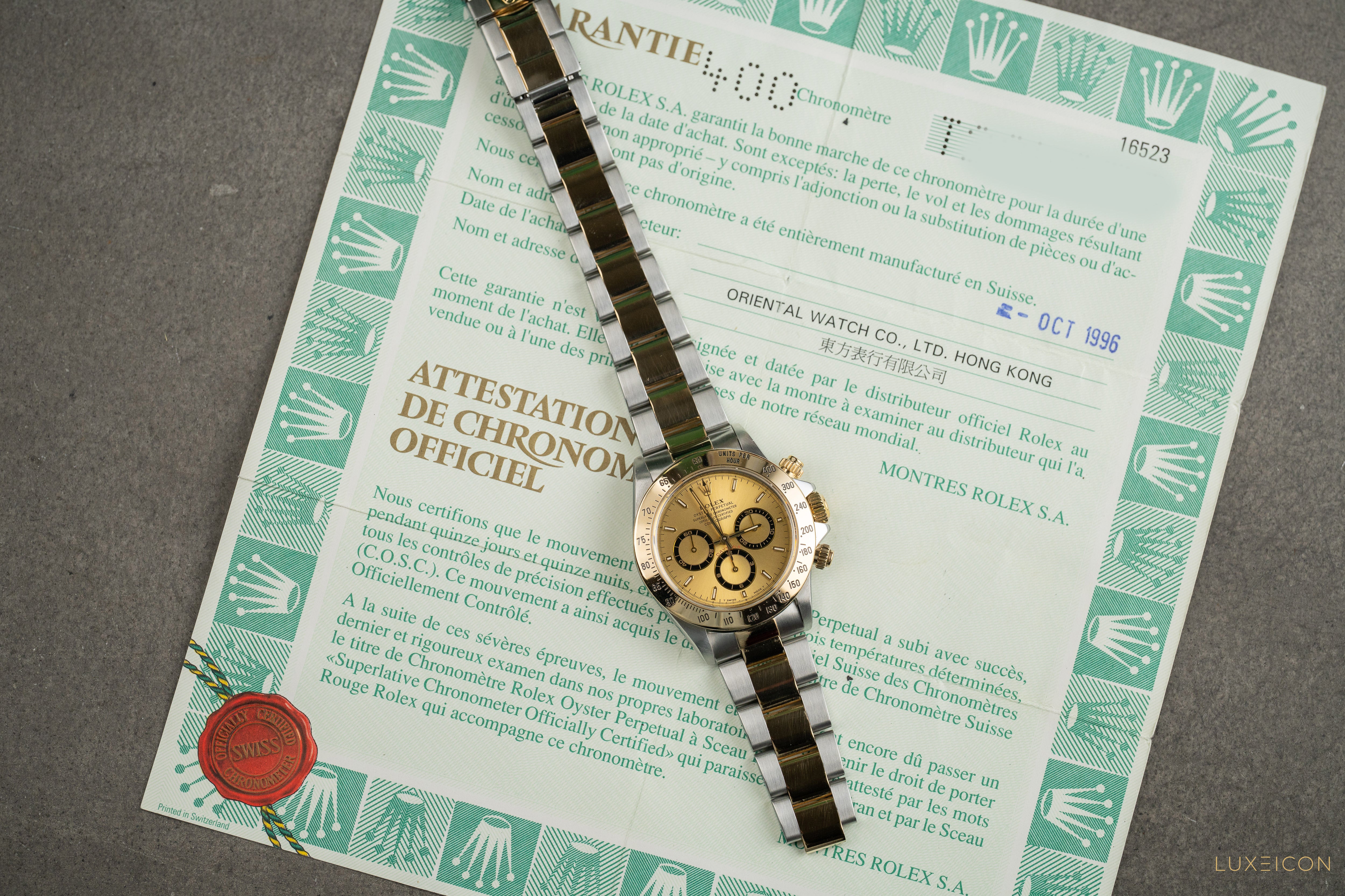 Rolex Daytona Cosmograph Daytona Zenith 16523 T serial champagne dial 1996