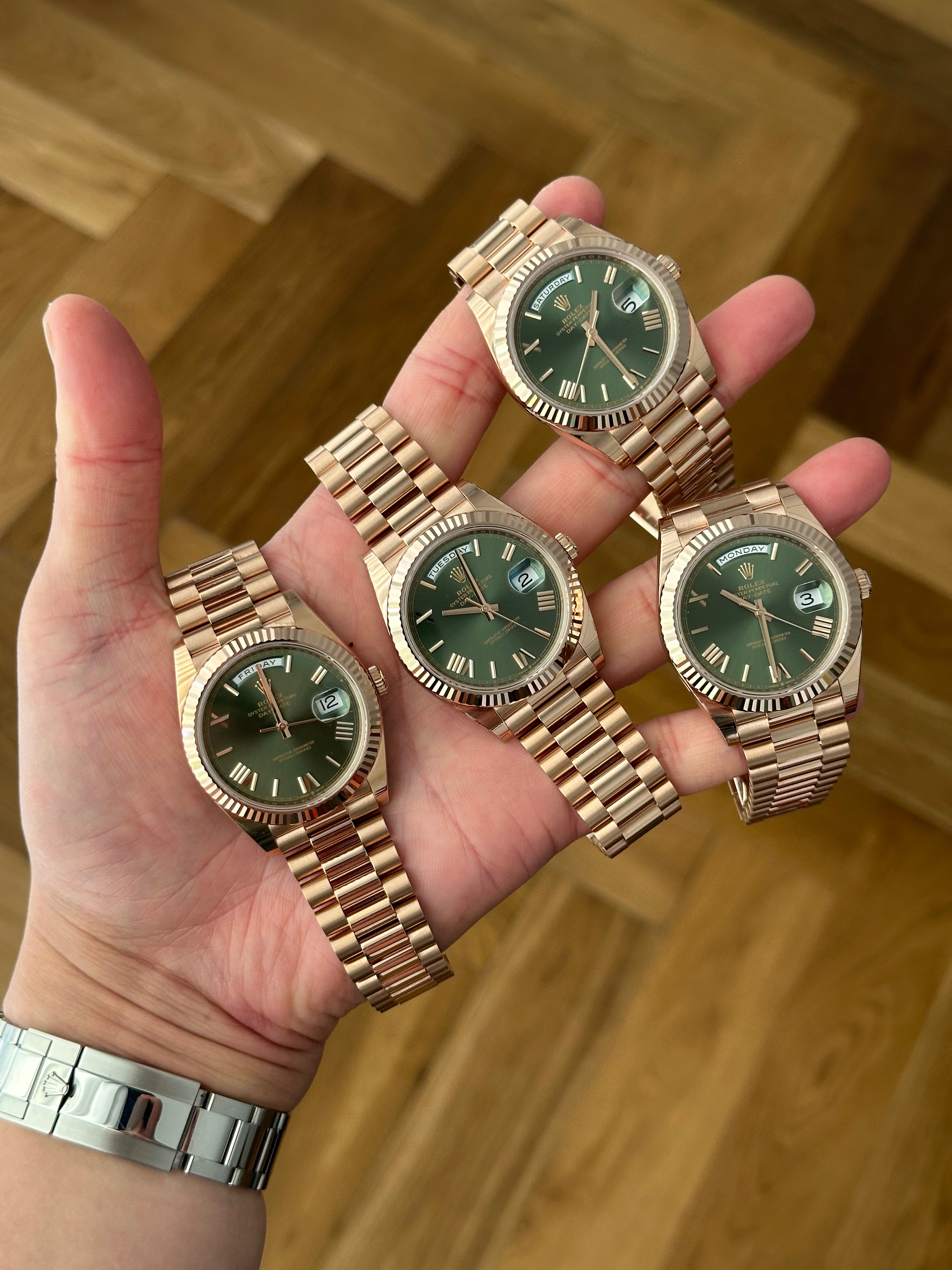 Rolex 228235 Day-Date 40 Olive Green Dial Rose Gold 40mm President 60th Anniversary